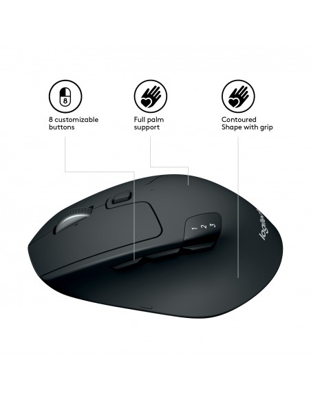 Logitech M720 ratón mano derecha RF Wireless + Bluetooth Óptico 1000 DPI