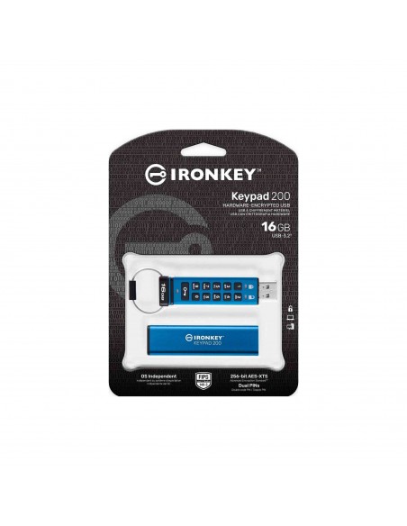 Kingston Technology IronKey Keypad 200 unidad flash USB 16 GB USB tipo A 3.2 Gen 1 (3.1 Gen 1) Azul