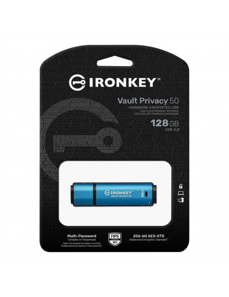 Kingston Technology IronKey Vault Privacy 50 unidad flash USB 128 GB USB tipo A 3.2 Gen 1 (3.1 Gen 1) Azul