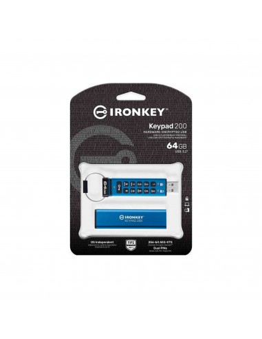 Kingston Technology IronKey Keypad 200 unidad flash USB 64 GB USB tipo A 3.2 Gen 1 (3.1 Gen 1) Azul