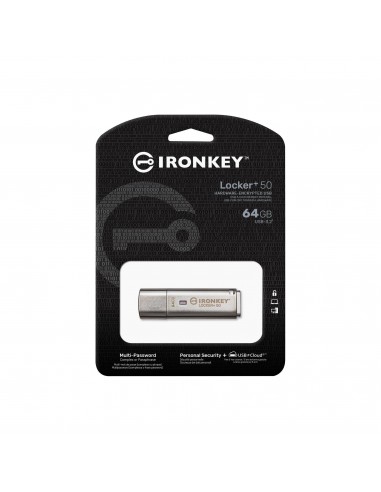 Kingston Technology IronKey Locker+ 50 unidad flash USB 64 GB USB tipo A 3.2 Gen 1 (3.1 Gen 1) Plata