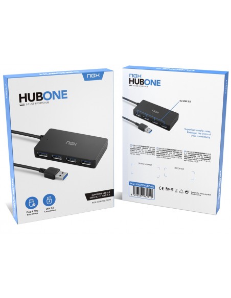 NOX Lite Hub One USB 3.2 Gen 1 (3.1 Gen 1) Type-A 10 Mbit s Negro