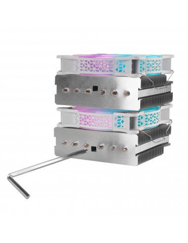 Mars Gaming MCPU-XT Blanco Disipador CPU Doble Torre Refrigeración 6 Heatpipes HCT TDP 300W 2 Ventiladores ARGB PWM 12cm