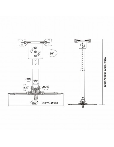 AISENS CP02TSRE-051 montaje para projector Techo Negro