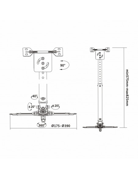 AISENS CP02TSRE-051 montaje para projector Techo Negro