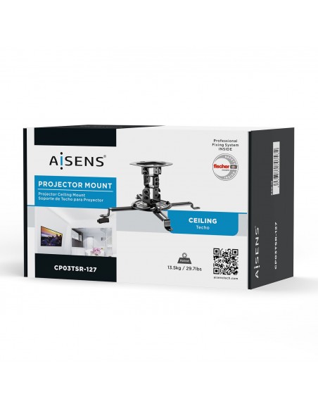 AISENS Soporte Universal Giratorio, Inclinable de Techo para Proyector 13.5Kg, Negro