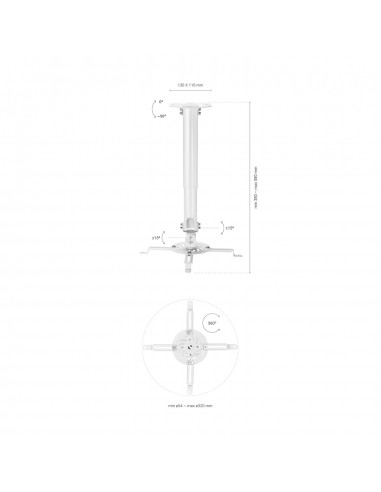 AISENS Soporte Universal Giratorio, Inclinable y Extensible de Techo para Proyector 13.5Kg, Blanco
