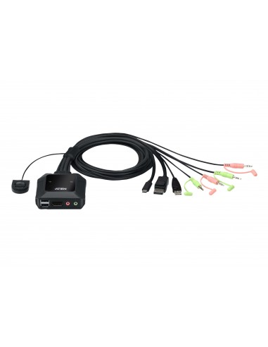 ATEN Switch KVM en formato cable híbrido DisplayPort de 2 puertos USB-C