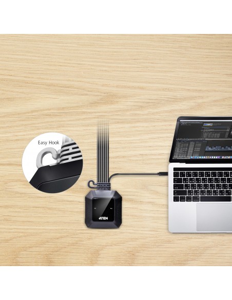 ATEN Switch KVM en formato cable híbrido DisplayPort de 2 puertos USB-C