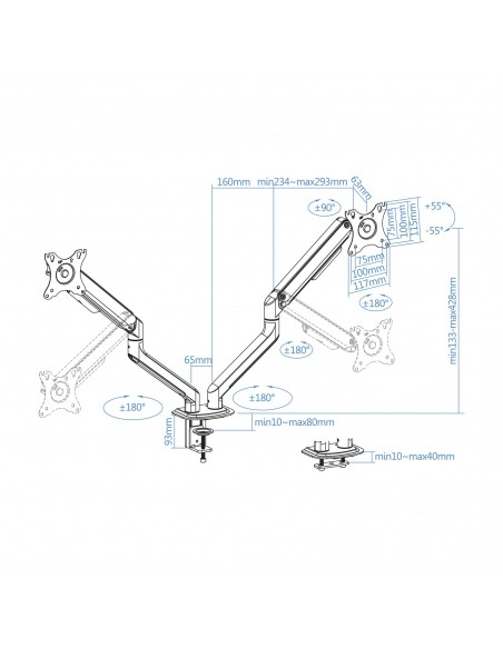TooQ DB4132TNR-W soporte para monitor 81,3 cm (32") Blanco Escritorio