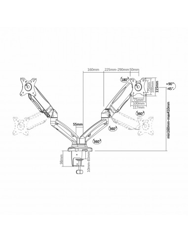AISENS DT27TSR-045 soporte para monitor 81,3 cm (32") Negro Escritorio