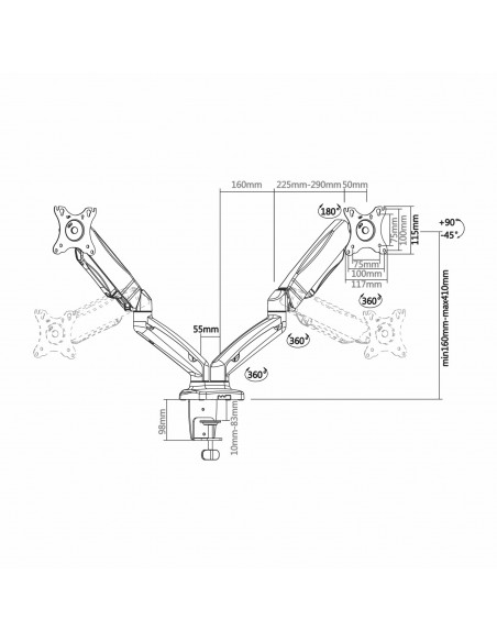 AISENS DT27TSR-045 soporte para monitor 81,3 cm (32") Negro Escritorio