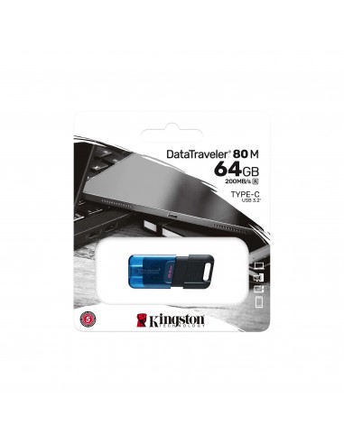 Kingston Technology DataTraveler 80 unidad flash USB 64 GB USB Tipo C 3.2 Gen 1 (3.1 Gen 1) Negro, Azul