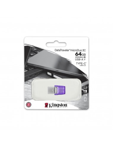 Kingston Technology DataTraveler microDuo 3C unidad flash USB 64 GB USB Type-A   USB Type-C 3.2 Gen 1 (3.1 Gen 1) Púrpura,