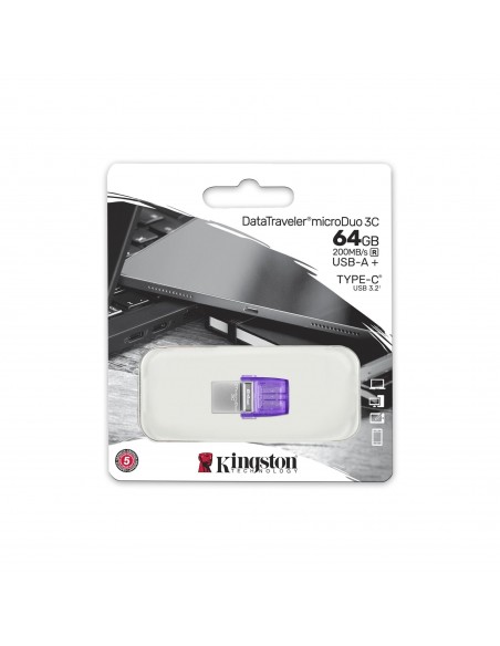 Kingston Technology DataTraveler microDuo 3C unidad flash USB 64 GB USB Type-A   USB Type-C 3.2 Gen 1 (3.1 Gen 1) Púrpura,