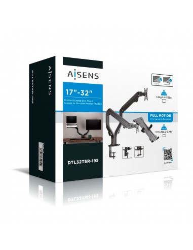 AISENS Soporte de Mesa Contrapeso Giratorio e Inclinable para Portatil y Monitor TV 8Kg de 17-32, Negro