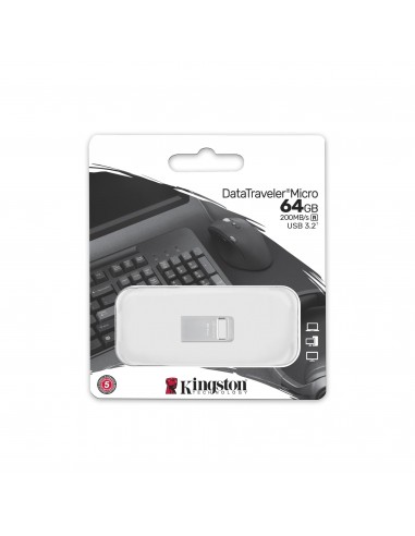 Kingston Technology DataTraveler Micro unidad flash USB 64 GB USB tipo A 3.2 Gen 1 (3.1 Gen 1) Plata
