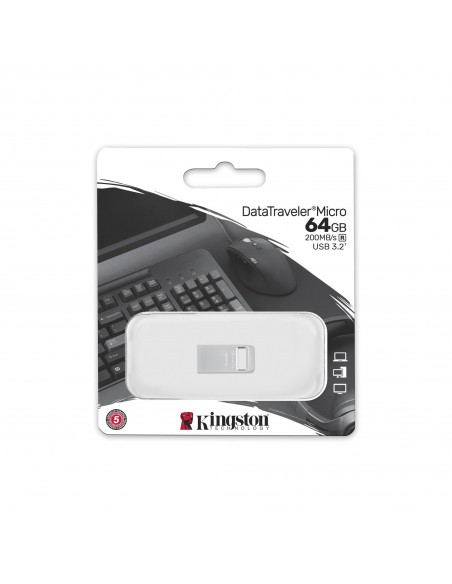 Kingston Technology DataTraveler Micro unidad flash USB 64 GB USB tipo A 3.2 Gen 1 (3.1 Gen 1) Plata
