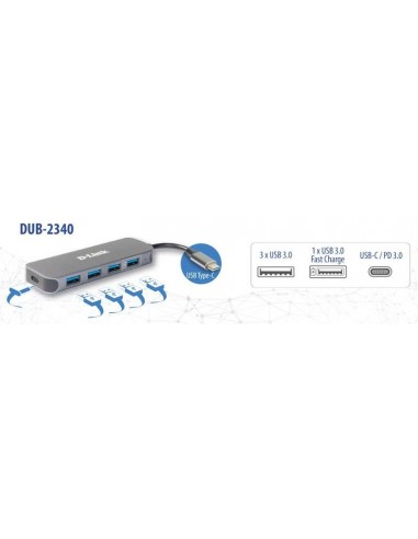 D-Link DUB-2340 hub de interfaz USB Tipo C 5000 Mbit s Gris