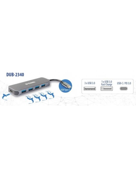 D-Link DUB-2340 hub de interfaz USB Tipo C 5000 Mbit s Gris