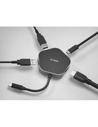 D-Link DUB-M420 base para portátil y replicador de puertos Alámbrico Thunderbolt 3 Negro, Plata