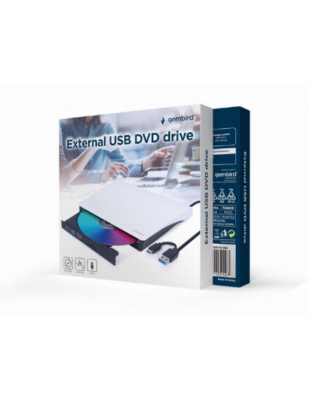 Gembird DVD-USB-03-BW unidad de disco óptico DVD±RW Negro, Blanco
