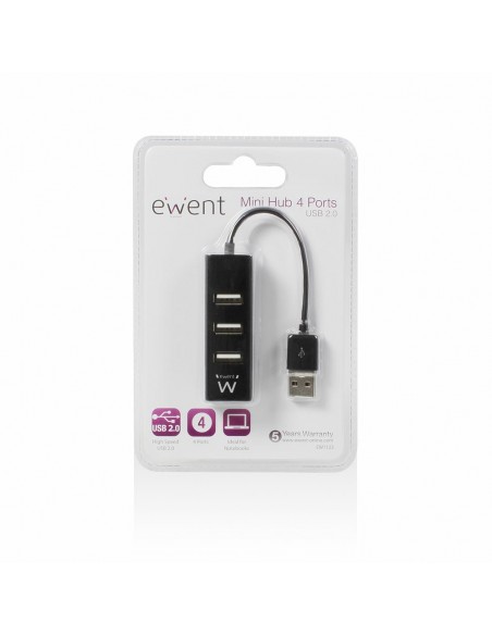 Ewent EW1123 hub de interfaz USB 2.0 480 Mbit s Negro