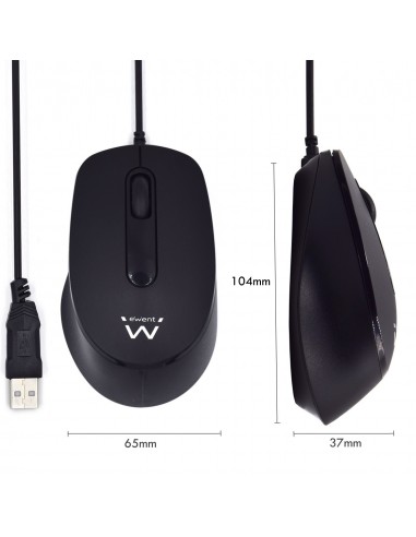 Ewent EW3159 ratón Ambidextro USB tipo A Óptico 1000 DPI
