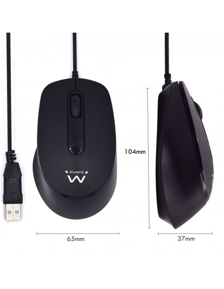 Ewent EW3159 ratón Ambidextro USB tipo A Óptico 1000 DPI
