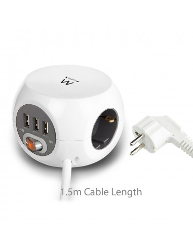 Ewent EW3939 base múltiple 1,5 m 3 salidas AC Interior Blanco