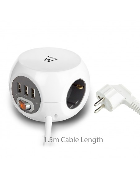 Ewent EW3939 base múltiple 1,5 m 3 salidas AC Interior Blanco