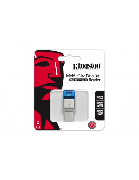 Kingston Technology MobileLite Duo 3C lector de tarjeta USB 3.2 Gen 1 (3.1 Gen 1) Type-A Type-C Azul, Plata