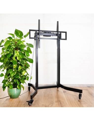 TooQ LUX Soporte de Suelo con Ruedas y Regulación Eléctrica de Altura para Pantallas 55"-100", Negro