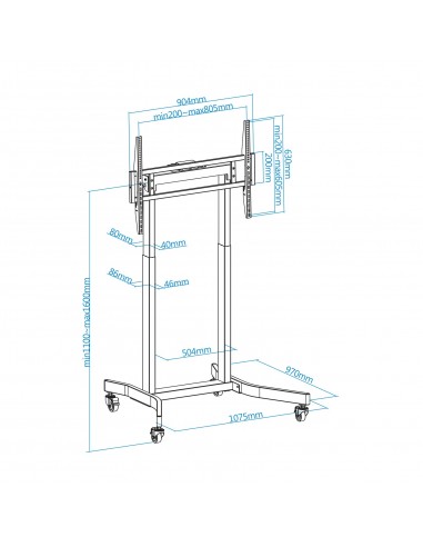 TooQ LUX Soporte de Suelo con Ruedas y Regulación Eléctrica de Altura para Pantallas 55"-100", Negro