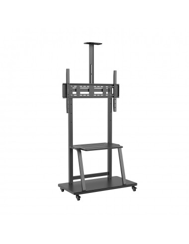 AISENS Soporte de Suelo ECO con Rueda, Bandeja para DVD y Soporte de Cámara para Monitor TV 150Kg de 37-100, Negro