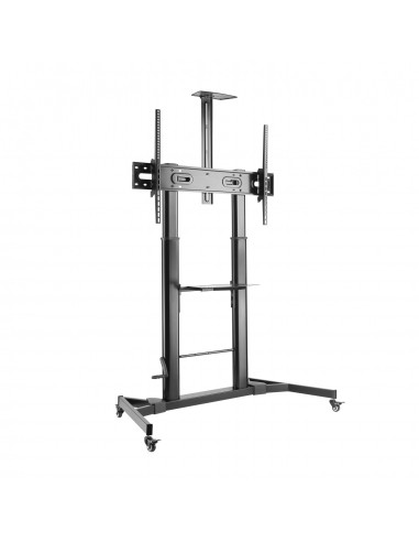 AISENS Soporte de Suelo ECO con Ruedas y Manivela, Bandeja para DVD y Soporte de Cámara para Monitor TV 100Kg de 60-100, Negro