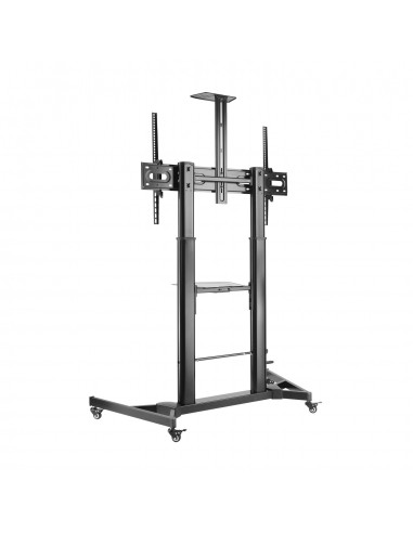 AISENS Soporte de Suelo ECO con Ruedas y Manivela, Bandeja para DVD y Soporte de Cámara para Monitor TV 100Kg de 60-100, Negro