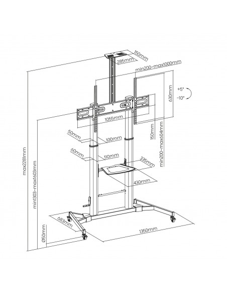 AISENS Soporte de Suelo ECO con Ruedas y Manivela, Bandeja para DVD y Soporte de Cámara para Monitor TV 100Kg de 60-100, Negro AISENS Soporte de Suelo ECO con Ruedas y Manivela, Bandeja para DVD y Soporte de Cámara para Monitor TV 100Kg de 60-100, Negro