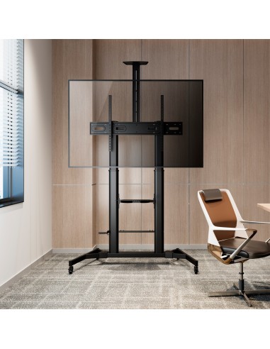 AISENS Soporte de Suelo ECO con Ruedas y Manivela, Bandeja para DVD y Soporte de Cámara para Monitor TV 100Kg de 60-100, Negro