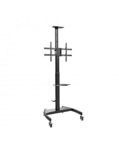 AISENS Soporte de Suelo ECO con Ruedas y Manivela, Bandeja para DVD y Soporte de Cámara para Monitor TV 50Kg de 37-70, Negro