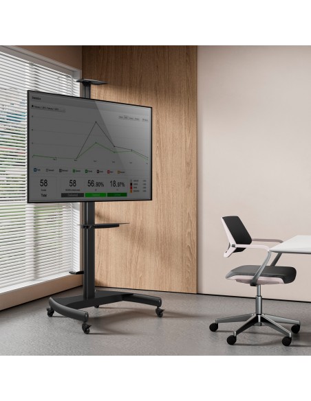 AISENS Soporte de Suelo ECO con Ruedas y Manivela, Bandeja para DVD y Soporte de Cámara para Monitor TV 50Kg de 37-70, Negro