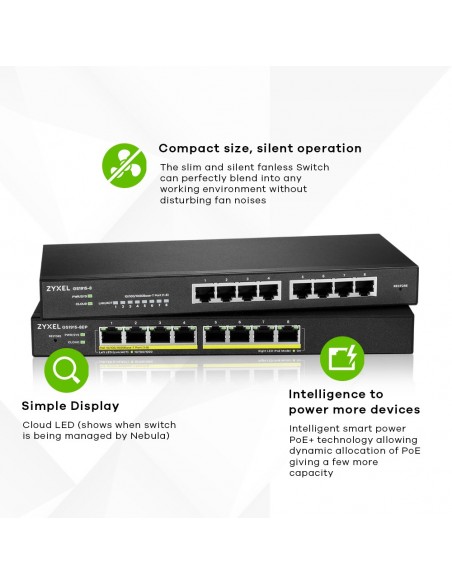 Zyxel GS1915-8EP Gestionado L2 Gigabit Ethernet (10 100 1000) Energía sobre Ethernet (PoE) Negro