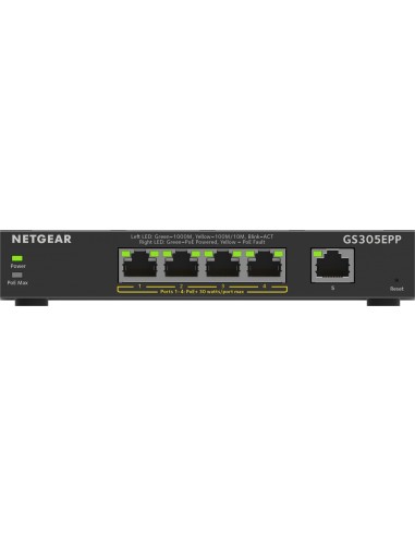 NETGEAR 5-Port Gigabit Ethernet High-Power PoE+ Plus Switch (GS305EPP) Gestionado L2 L3 Gigabit Ethernet (10 100 1000) Energía
