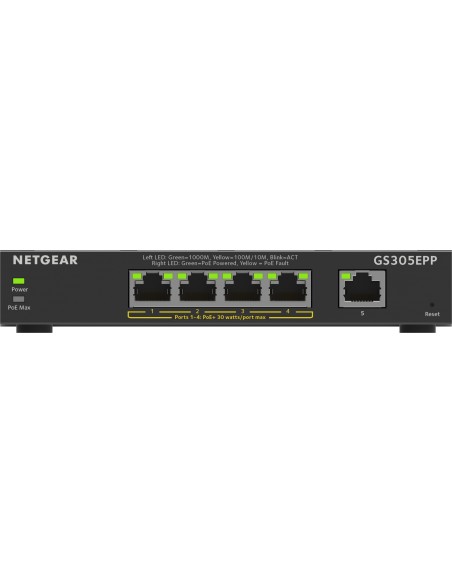 NETGEAR 5-Port Gigabit Ethernet High-Power PoE+ Plus Switch (GS305EPP) Gestionado L2 L3 Gigabit Ethernet (10 100 1000) Energía