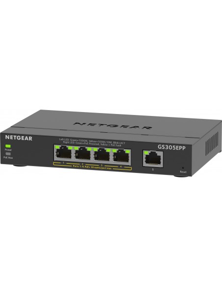 NETGEAR 5-Port Gigabit Ethernet High-Power PoE+ Plus Switch (GS305EPP) Gestionado L2 L3 Gigabit Ethernet (10 100 1000) Energía