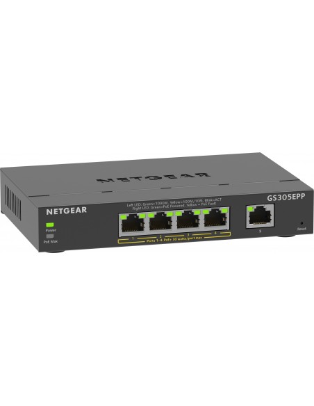 NETGEAR 5-Port Gigabit Ethernet High-Power PoE+ Plus Switch (GS305EPP) Gestionado L2 L3 Gigabit Ethernet (10 100 1000) Energía
