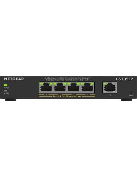 NETGEAR 5-Port Gigabit Ethernet PoE+ Plus Switch (GS305EP) Gestionado L2 L3 Gigabit Ethernet (10 100 1000) Energía sobre