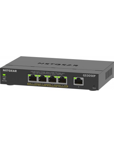 NETGEAR 5-Port Gigabit Ethernet PoE+ Plus Switch (GS305EP) Gestionado L2 L3 Gigabit Ethernet (10 100 1000) Energía sobre