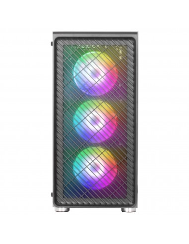 Mars Gaming MC-F Negro, Semitorre Gaming ATX, Ventana Completa Cristal Templado, Frontal Metal-Mesh, 4x Ventiladores ARGB 120mm