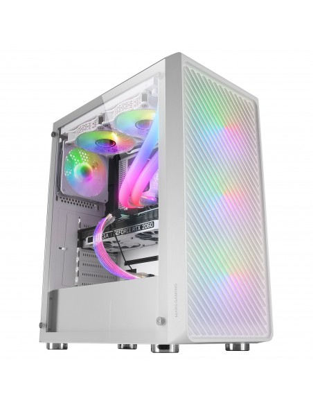 Mars Gaming MC-F Blanco, Semitorre Gaming ATX, Ventana Completa Cristal Templado, Frontal Metal-Mesh, 4x Ventiladores ARGB 120mm